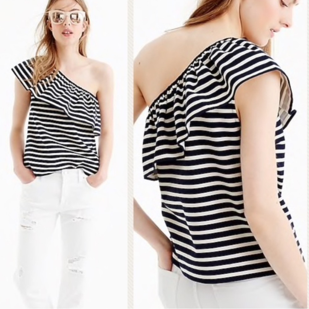 J. Crew One-Shoulder Striped Cotton Top Size XL
